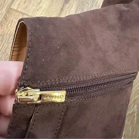 Calvin Klein Jailene Pointed Toe Brown Stiletto Heel Suede Booties Size 9 NWOT - Picture 8 of 11